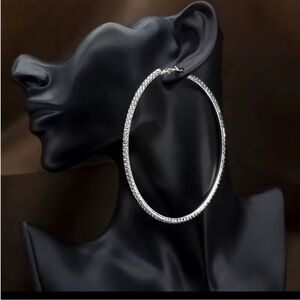 Rhinestone  XX LARGE Silver Hoop Earrings 90mm